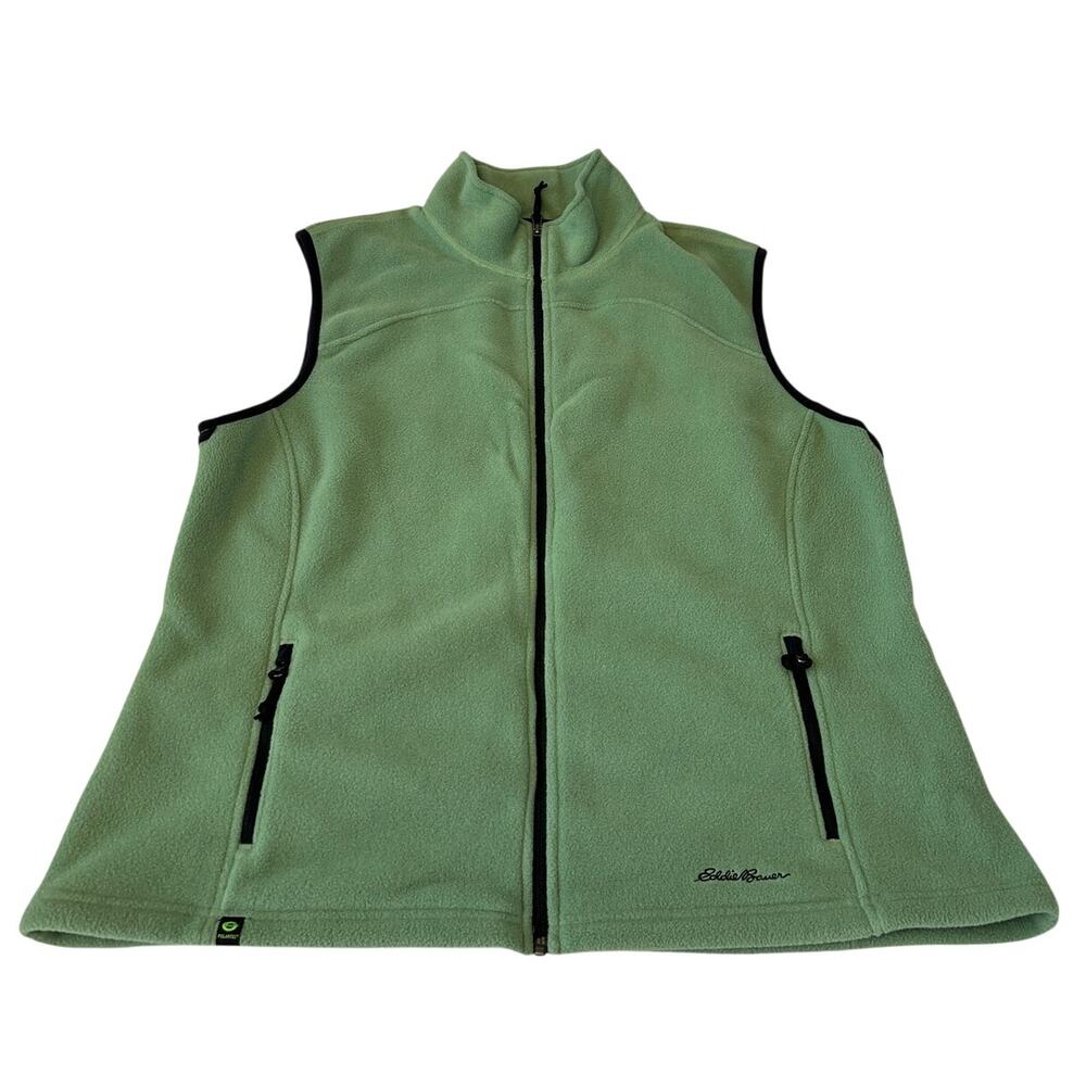 Eddie Bauer Polartec Fleece Vest Women's Sz XXL Green Full Zip Pockets Outdoor